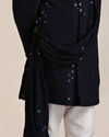 alt message - Manyavar Boys Boys Dark Blue Sequined Chikankari Indo Western Set image number 3